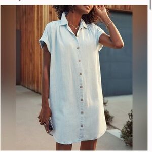 33. Faherty $178 Breeze Shirt Dress Icy Blue With belt Denim Chambray Button